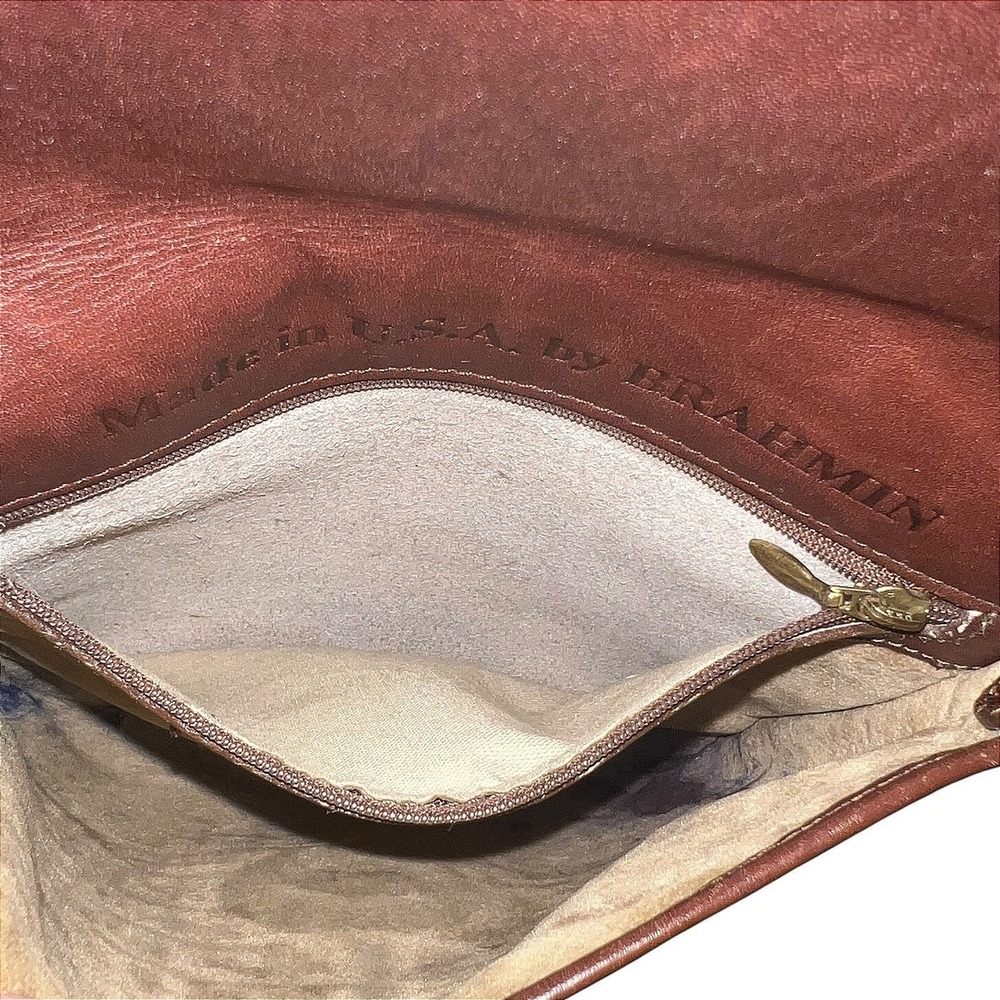 VTG Brahmin Dark Brown Croc Embossed Leather Crossbody Bag Made in USA *FLAWED* - Picture 14 of 16